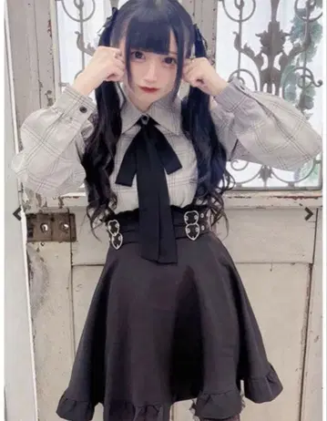 MA*RS MARS 하트 버클 스커트 서스펜더 포함 블랙