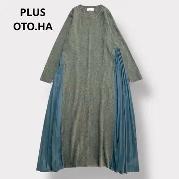 PLUS OTO.HA 사이드 플리츠 니트 원피스 맥시 길이 세탁 가능