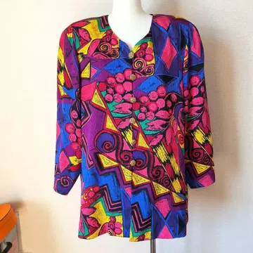 Liliane Burty 멀티 컬러 노카라 자켓 LL 골드 버튼