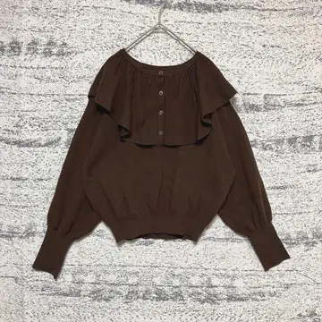 로리즈팜 프릴 니트 전후 2way 롱 리브 헨리 니트 긴팔