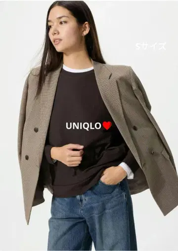[UNIQLO] 브라운 체크 무늬 테일러드 자켓 S 사이즈