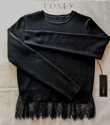FOXEY 밑단 레이스 니트 스웨터 블랙 38