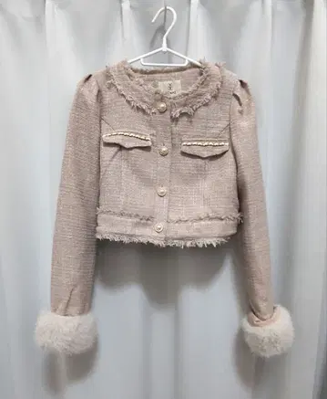 NOMAE 퍼 노카라 트위드 자켓 핑크