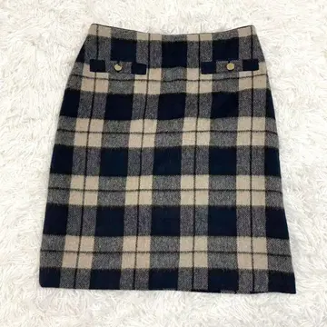 더블 페 도쿄 타이트 스커트 체크 무늬 S 일본제 네이비 계열