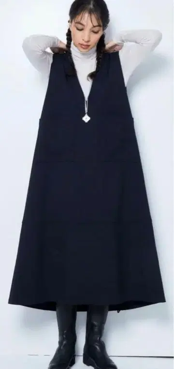 OWAUNO 오아노 오버롤 스커트 네이비 PM