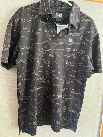 NEW ERA 피케 셔츠 X LARGE 블랙 파도 무늬 피케 셔츠 카모