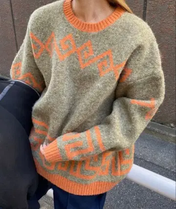 shaggie [ 두꺼운 ] 뉴앙스 패턴 풀오버 니트