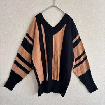 슈 돌먼 니트 M 스웨터 멀티 스트라이프 V넥 멋쟁이