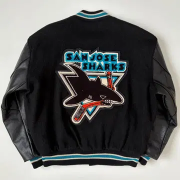 90s USA DeLONG 샤크스 소매 가죽 바시티 자켓 블랙