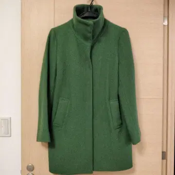 모스그린 그린 컬러 울 코트 스탠드 카라