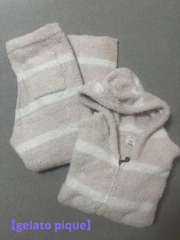 [gelato pique] 플리스 후드 부착 룸웨어 핑크 스트라이프