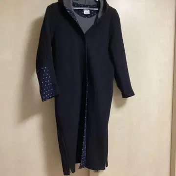 기에몬 구루메가스리 후드 부착 롱 가디건 네이비