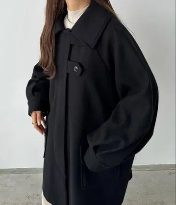 callautia 스탠 칼라 오버 미들 코트 블랙