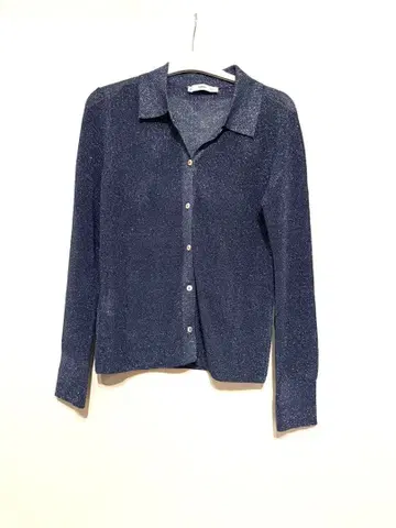 Mango 라메 믹스 블루 카라 부착 가디건 미사용 새상품