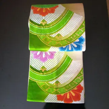 꽃무늬 후쿠로 오비 그린 빨간색 파랑 보라색