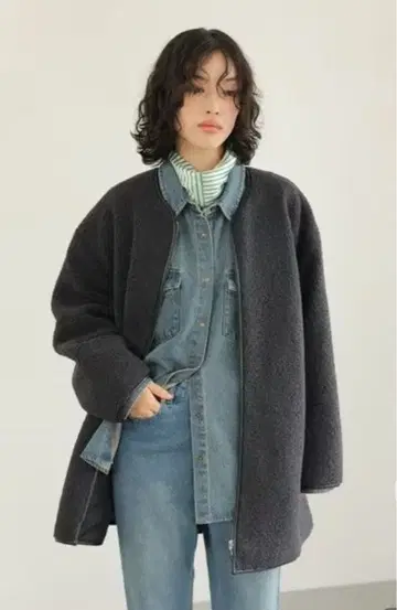 lepsim 렙심 라이트 보아 파이핑 코트 차콜