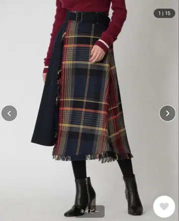 LOVELESS 롱 스커트 체크 콤비 스커트