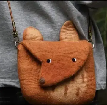 미사용 새상품 양모 펠트제 여우가 귀여운 빈티지 파우치 숄더백