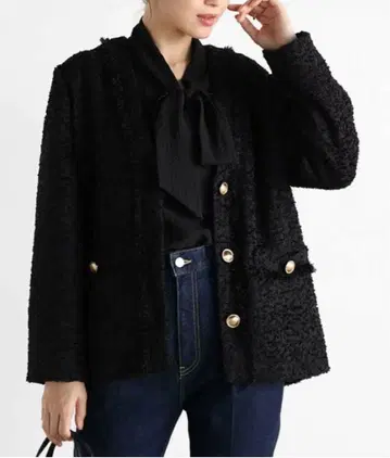 프린지 샤기 트위드 자켓