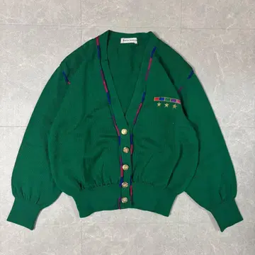 쇼와 레트로 자수 울 100% 가디건 L 골드 버튼