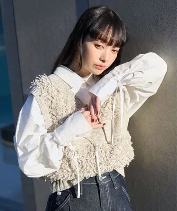 FREAK'S STORE 소매 리본 빅 셔츠 화이트 프리 사이즈