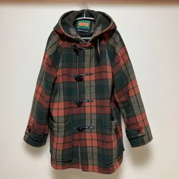 078 더플 코트 체크 무늬 후드 부착