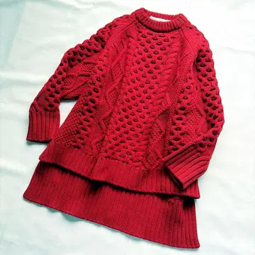 INSCRIRE 클리어 케이블 니트 아란 크루넥 빨간색