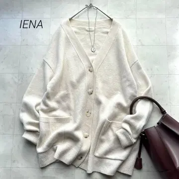 이에나 AQUA 와이드 V넥 가디건 캐시미어 혼방 화이트 겉옷