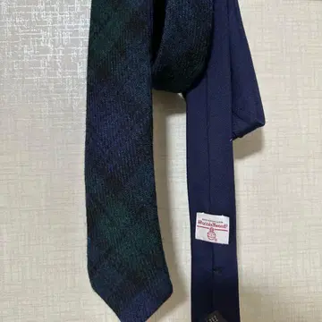 해리스 트위드 SUIT SELECT 넥타이 그린 네이비 체크 패턴
