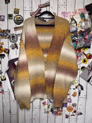 염색 그라데이션 오버 사이즈 V넥 가디건 베이지 브라운