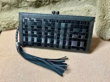 룸 니폰 뜨개질 디자인 블랙 가죽 장지갑