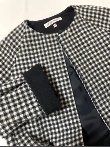 드레 DRESSTERIOR 체크 울 노카라 코트 롱 기장