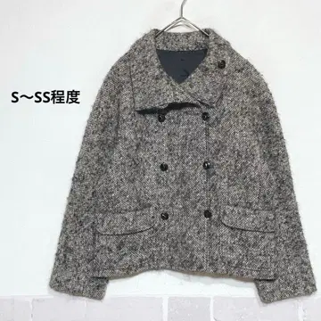 트위드 체크 더블 브레스트 자켓 그레이 계열 크롭 기장 i885