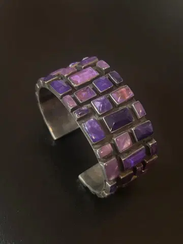 퍼플 스톤 인레이 워크 실버 뱅글 925 각인