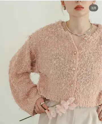 리본 튤 니트 가디건