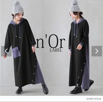 n'OrLABEL 배색 디자인 쭈리 후드티 원피스
