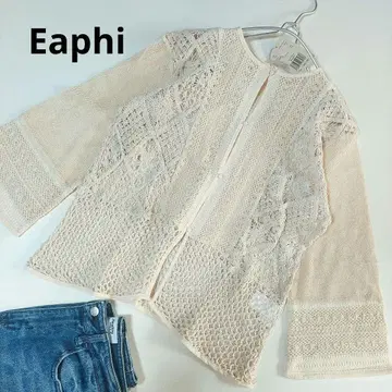 새상품 Eaphi 면 레이스 패치워크 블라우스 가디건
