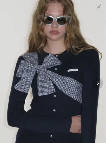 CRANK 리본 타이 니트 가디건 한국 네이비 블랙