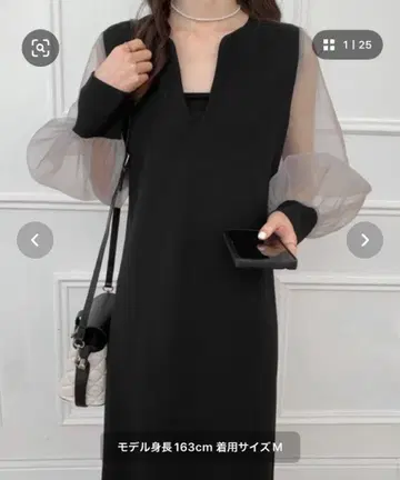 시스루 소매 블랙 롱 원피스 M 사이즈