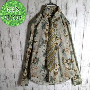 넥타이 셔츠 라이트 그린 꽃 올 패턴 빈티지 구제 의류