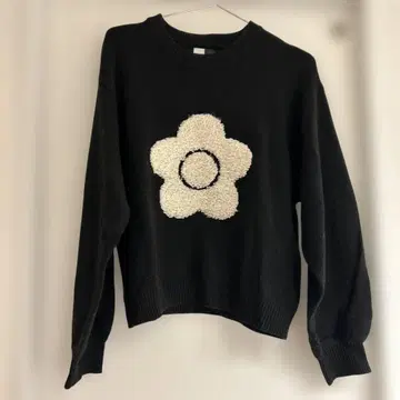MARY QUANT 꽃 모티브 스웨터 긴팔 블랙