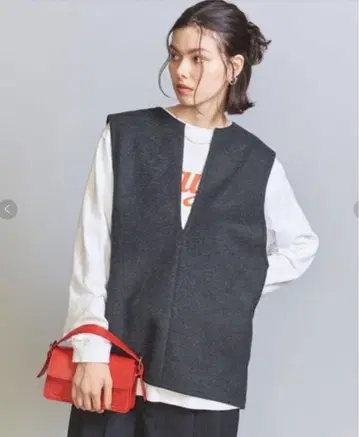 B&Y UNITEDARROWS 더블 페이스 비버 라이크 베스트 그레이