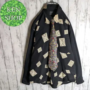 넥타이 셔츠 블랙 디자인 올 패턴 다마스크 무늬 빈티지 구제 의류