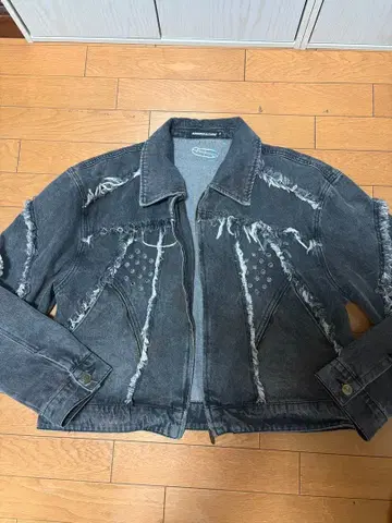 Argue Culture 데미지 가공 다크 그레이 데님 자켓