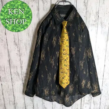 넥타이 셔츠 블랙 디자인 올 패턴 골드 풍경 무늬 빈티지 구제 의류