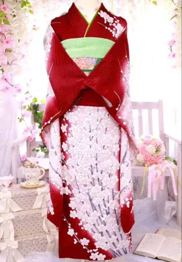 보르도 와인 레드 후리소데 후쿠로 오비 2종 세트