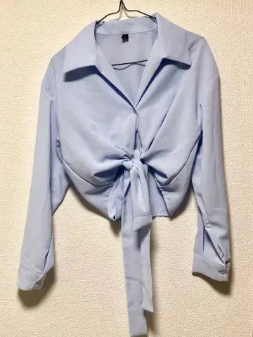 블라우스 셔츠 리본 스카이블루 프리 사이즈