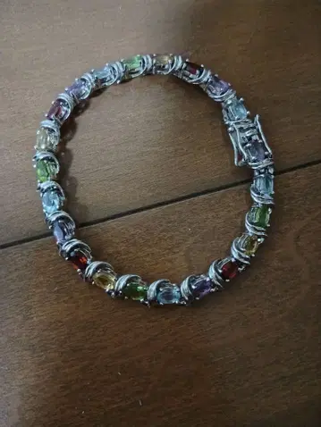 멀티 컬러 젬스톤 스털링 실버 팔찌