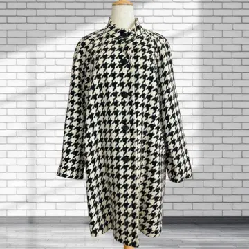 하운드투스 패턴 노카라 코트 빅 사이즈 화이트 블랙