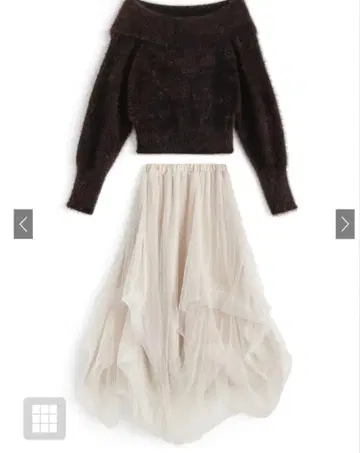 오프숄더 샤기 니트탑 x 샤샤 스커트 셋업